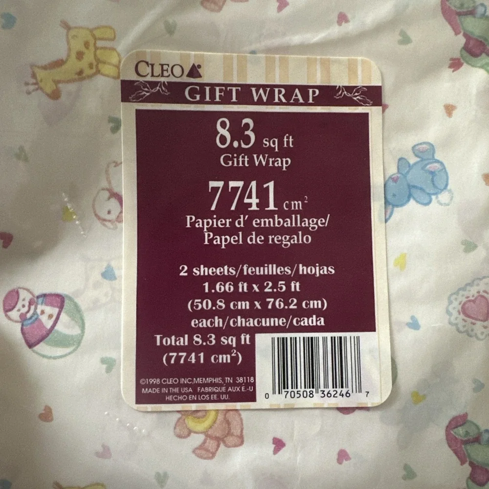 Vintage Gift Wrap Cleo Baby Wrapping Paper 8.3 Sq Ft 1998